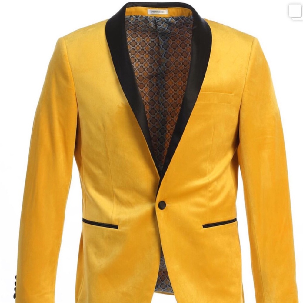Men’s premium yellow gold shawl lapel jacket